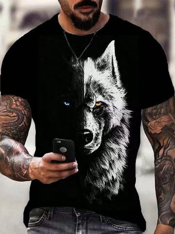 Manfinity LEGND Men Wolf Print Round Neck Short Sleeve Urban T-Shirt, Boyfriend Gift