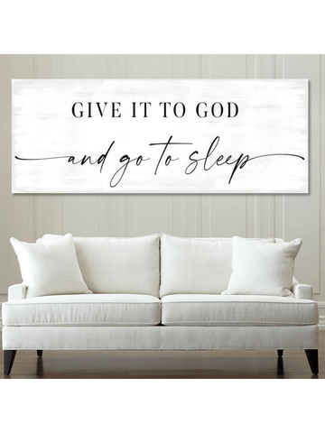 1pc Unframed Retro Minimalist Wall Art - 'Give It To God And Go To Sleep' - Classic Style For Master Bedroom Relaxation Versatile Decor For Bedroom, Home Office, Living Room Waterproof Canvas Artwork Wall Painting For Gift Home And Dormitory Decoration