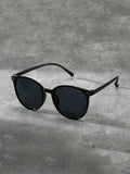 1pc Fashionable Circle Frame Fashion Glasses, Unisex For Summer Beach Or Driving Casual Shades Accessories