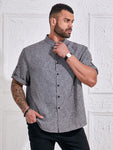 Manfinity Homme Men's Plus Size Button-Down Collar Roll-Up Sleeve Short Sleeve Shirt - MapleCo