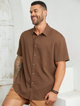 Manfinity Homme Men's Plus Size Woven Casual Button-Front Short Sleeve Shirt - MapleCo