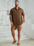 Manfinity Homme Men's Plus Size Woven Casual Button-Front Short Sleeve Shirt - MapleCo