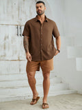 Manfinity Homme Men's Plus Size Woven Casual Button-Front Short Sleeve Shirt - MapleCo