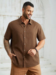 Manfinity Homme Men's Plus Size Woven Casual Button-Front Short Sleeve Shirt - MapleCo