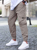 Manfinity Homme Loose Fit Men's Cargo Pants With Elastic Drawstring Waist And Flap Pockets - MapleCo