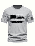 Men Casual US Flag Print Round Neck Short Sleeve T-Shirt