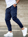 Manfinity Homme Men Flap Pocket Side Drawstring Waist Cargo Loose Pants Long Slacks Plain Light Grey Going Out - MapleCo