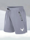 Manfinity Sport Streetwear Men's Drawstring Sports Shorts With Bull Head Print, Grey Shorts Gym Shorts