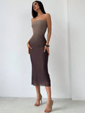 Aloruh American Style Gradient Mesh Strapless Bodycon Dress