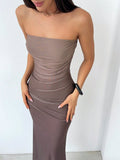 Aloruh American Style Gradient Mesh Strapless Bodycon Dress