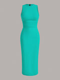 SHEIN EZwear Solid Ruched Waist Tank Dress