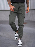 Manfinity LEGND Men's Solid Color Drawstring Waist Cargo Jogger Pants - MapleCo