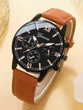 Men Watch 1pc Men's Brown Pu Strap Casual Quartz Watch And 3pcs Bracelets Set Watch For Men Giving Best Gift Sets