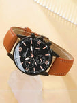 Men Watch 1pc Men's Brown Pu Strap Casual Quartz Watch And 3pcs Bracelets Set Watch For Men Giving Best Gift Sets