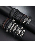 18 Pcs Street Hip -Hop Retro Bracelet, Punk Jewelry Set Bracelet Mixed Style Men's Accessories