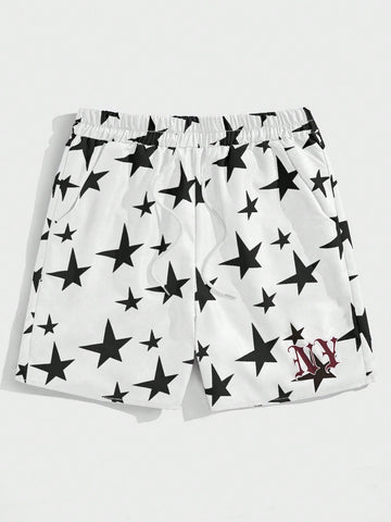 ROMWE Prep Men's Star Pattern Drawstring Waist Shorts