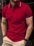 Men's Plus Size Striped Short Sleeve Casual Polo Shirt For Summer And Commuting - MapleCo