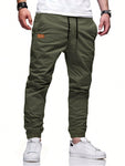 Manfinity Homme Loose Fit Men's Drawstring Waist Carrot Pants Long Slacks Plain Khaki Going Out