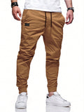 Manfinity Homme Loose Fit Men's Drawstring Waist Carrot Pants Long Slacks Plain Khaki Going Out