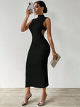 SHEIN Slayr Solid Color Backless Stand Collar Side Slit Bodycon Dress For Summer