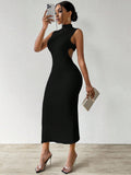 SHEIN Slayr Solid Color Backless Stand Collar Side Slit Bodycon Dress For Summer