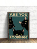 1pc Canvas Painting Print Poster Funny Triple Black Cat Peeking, Retro Sneaking Cat Poster, Are You Pooping Wall Art Home Decor Room Decor Canvas Poster No Frame , Halloween Decoration, No Frame