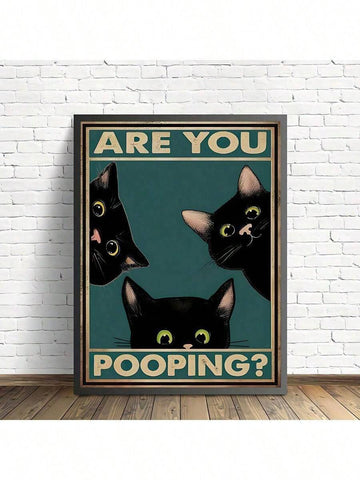 1pc Canvas Painting Print Poster Funny Triple Black Cat Peeking, Retro Sneaking Cat Poster, Are You Pooping Wall Art Home Decor Room Decor Canvas Poster No Frame , Halloween Decoration, No Frame