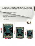 1pc Canvas Painting Print Poster Funny Triple Black Cat Peeking, Retro Sneaking Cat Poster, Are You Pooping Wall Art Home Decor Room Decor Canvas Poster No Frame , Halloween Decoration, No Frame