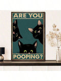 1pc Canvas Painting Print Poster Funny Triple Black Cat Peeking, Retro Sneaking Cat Poster, Are You Pooping Wall Art Home Decor Room Decor Canvas Poster No Frame , Halloween Decoration, No Frame