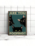 1pc Canvas Painting Print Poster Funny Triple Black Cat Peeking, Retro Sneaking Cat Poster, Are You Pooping Wall Art Home Decor Room Decor Canvas Poster No Frame , Halloween Decoration, No Frame