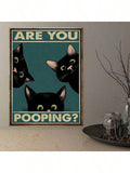 1pc Canvas Painting Print Poster Funny Triple Black Cat Peeking, Retro Sneaking Cat Poster, Are You Pooping Wall Art Home Decor Room Decor Canvas Poster No Frame , Halloween Decoration, No Frame