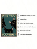 1pc Canvas Painting Print Poster Funny Triple Black Cat Peeking, Retro Sneaking Cat Poster, Are You Pooping Wall Art Home Decor Room Decor Canvas Poster No Frame , Halloween Decoration, No Frame