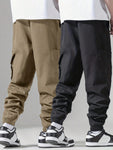 2pcs Men's Casual Basic Cargo Pants, Comfortable And Versatile - MapleCo