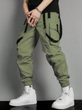 Manfinity EMRG Men Contrast Tape Flap Pocket Drawstring Waist Cargo Pants - MapleCo