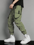 Manfinity EMRG Men Contrast Tape Flap Pocket Drawstring Waist Cargo Pants - MapleCo