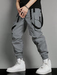 Manfinity EMRG Men Contrast Tape Flap Pocket Drawstring Waist Cargo Pants - MapleCo