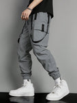 Manfinity EMRG Men Contrast Tape Flap Pocket Drawstring Waist Cargo Pants - MapleCo