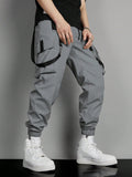 Manfinity EMRG Men Contrast Tape Flap Pocket Drawstring Waist Cargo Pants - MapleCo