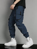 Manfinity EMRG Men Contrast Tape Flap Pocket Drawstring Waist Cargo Pants - MapleCo