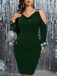 SHEIN Privé Plus Size Women's Off-Shoulder Glitter Bodycon Dress