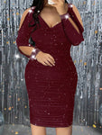 SHEIN Privé Plus Size Women's Off-Shoulder Glitter Bodycon Dress