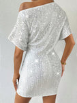 SHEIN Raffinéa Asymmetrical Collar Sequin Dress