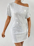 SHEIN Raffinéa Asymmetrical Collar Sequin Dress