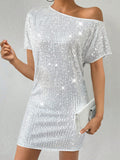 SHEIN Raffinéa Asymmetrical Collar Sequin Dress