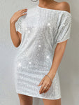 SHEIN Raffinéa Asymmetrical Collar Sequin Dress