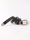 1pc Black Unisex Rhinestone Decor Buckle Punk Boho Belt For Daily Decoration Party Halloween