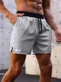 Manfinity Fitness Men's Letter Print Drawstring Waist Wide Pocket Casual Sports Shorts Training