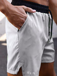 Manfinity Fitness Men's Letter Print Drawstring Waist Wide Pocket Casual Sports Shorts Training