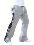 Men's Minimalist Print Patchwork Drawstring Waist Sweatpants