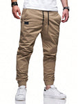 Manfinity Homme Loose Fit Men's Drawstring Waist Carrot Pants Long Slacks Plain Khaki Going Out